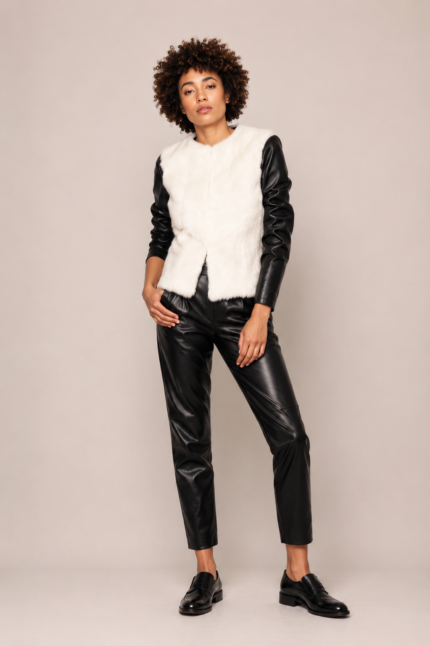 Ivory Faux Fur & Leather Jacket